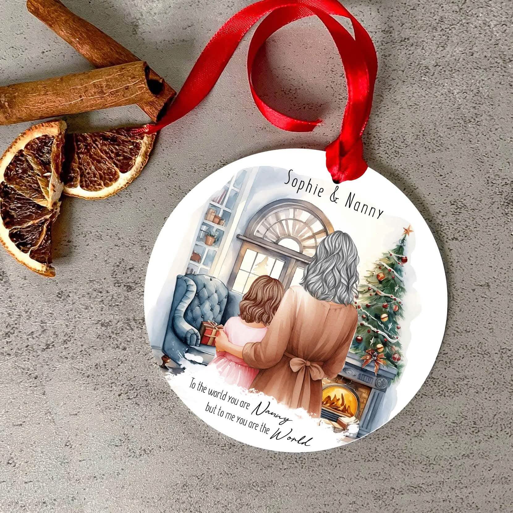 Personalised Nanny and Granddaughter Christmas ornament bauble. Nan Print, Custom xmas gifts, from granddaughter, nanny and me, keepsake special gifts, love you