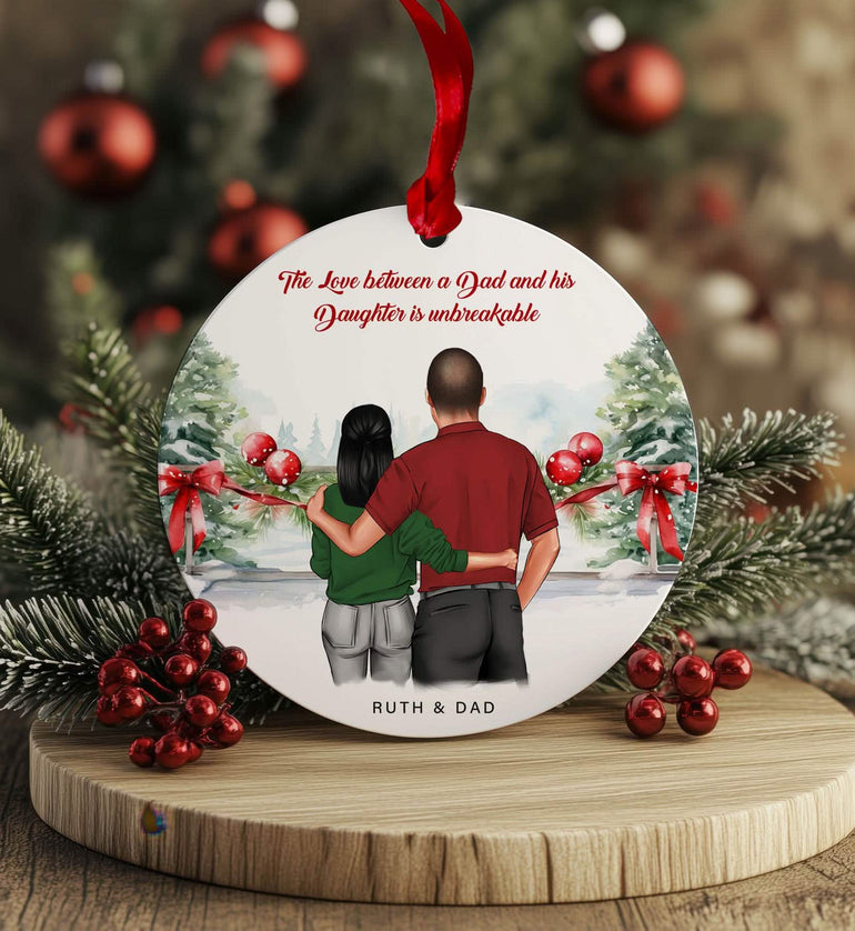 Christmas Ornament Dad Gift, Xmas Bauble father and daughter print, personalised xmas bauble present, long distance gifts, father gifts, secret santa, stocking filler tree decor, decorations family gifts