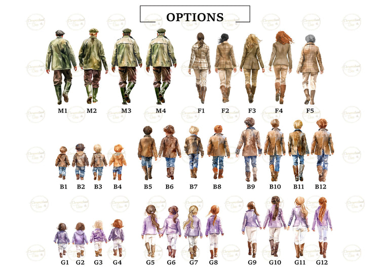 Country Walking Family Portrait with Children and Pets, Christmas Gifts, Personalised Wall Art, Family Gifts, Mothers Day, Fathers Day