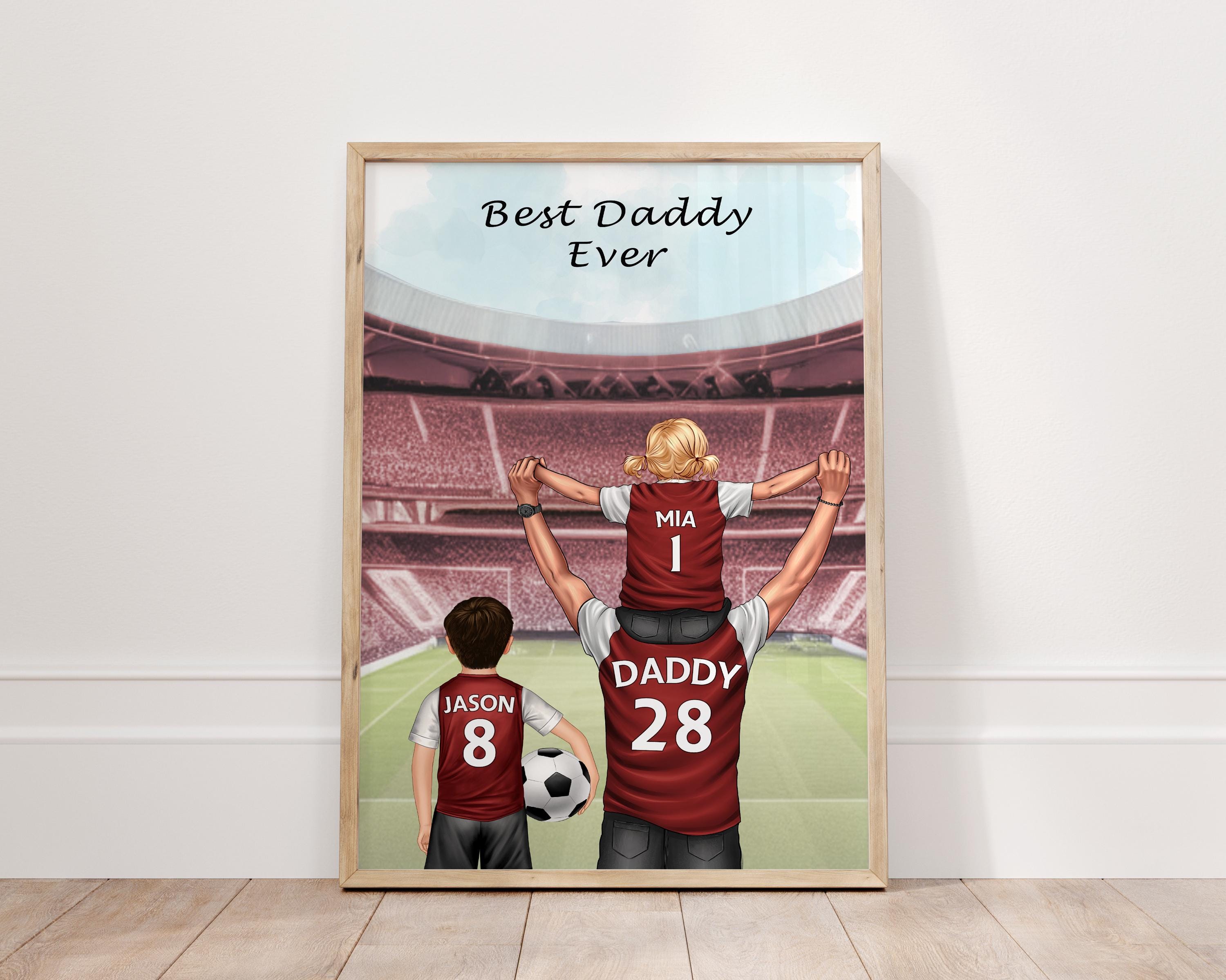 Custom football shirt print father, toddler and child personalised print for christmas, fathers day, birthday present for dad, grandad