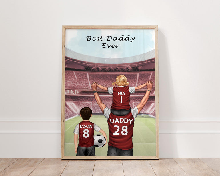 Custom football shirt print father, toddler and child personalised print for christmas, fathers day, birthday present for dad, grandad