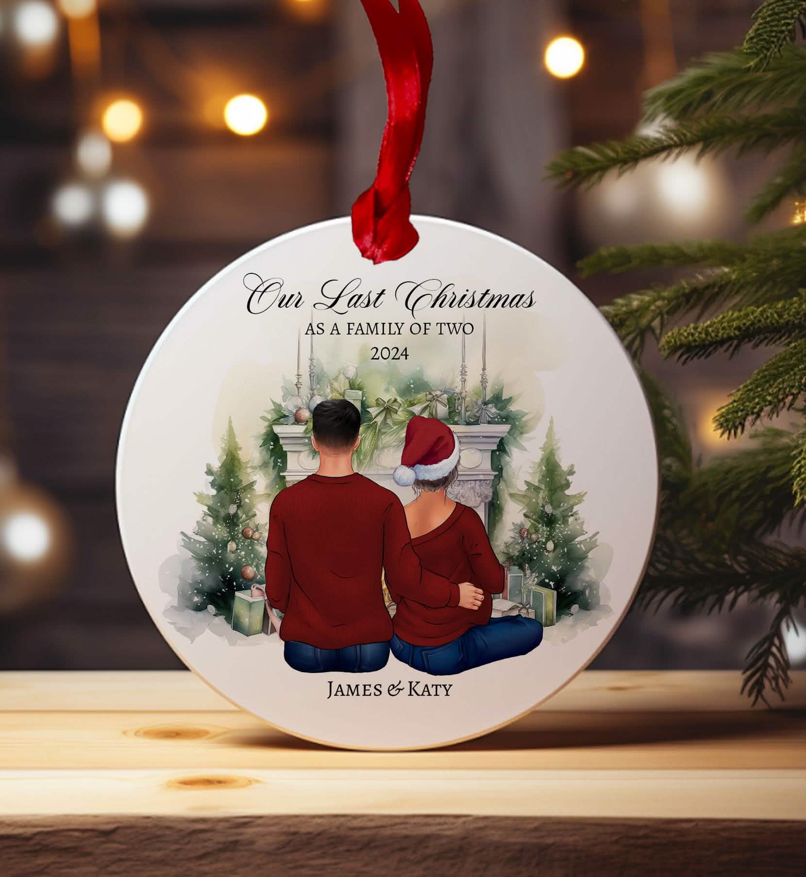 Last Christmas as Family of 2 bauble, pregnancy xmas gift, baby announcement, christmas decor, family ornament, mummy to be dad to be, baby shower gift, bump, bumps 1st Couple present with gift box