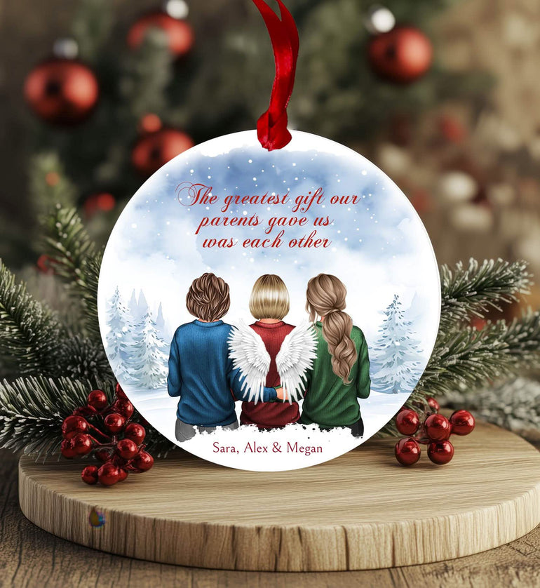 Sister Memorial Ornament, Christmas Bauble Loving memory sister in heaven memory with angel wings. Personalised xmas gift for mum, nan, sisters, siblings, friends. Greatest gift our parents gave us was each other