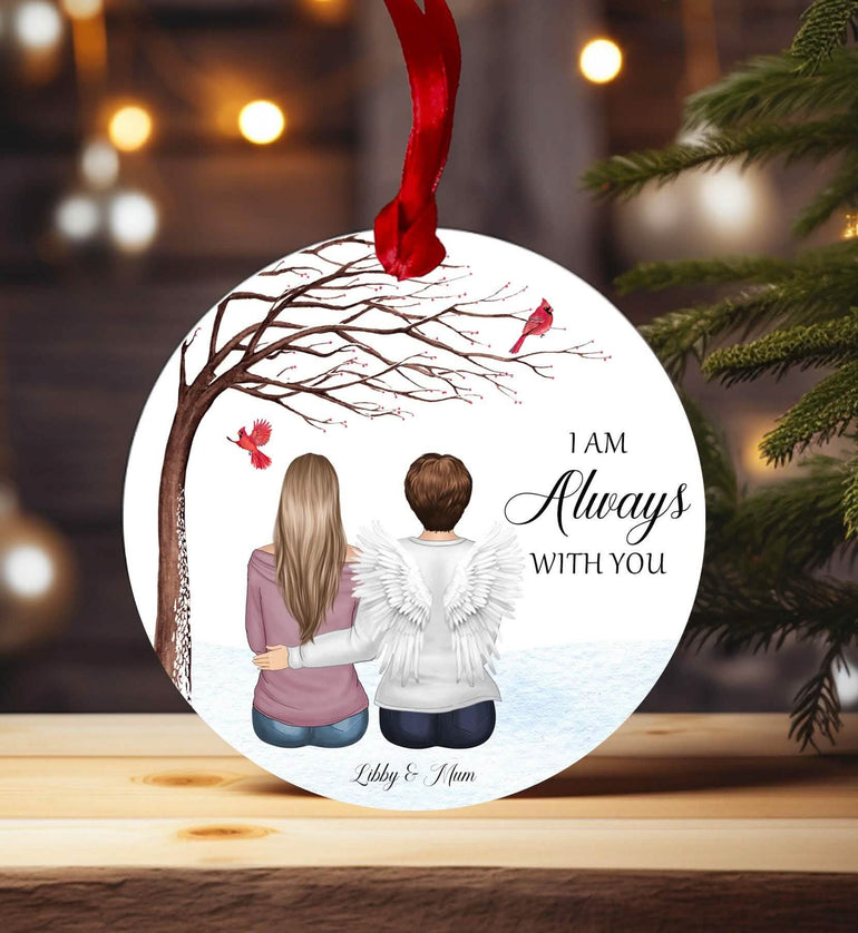Memorial Bauble Christmas Ornament I'm always with you tree and cardinal birds scenery, angel wings, best friends, mother daughter, nanny, keepsake sympathy present