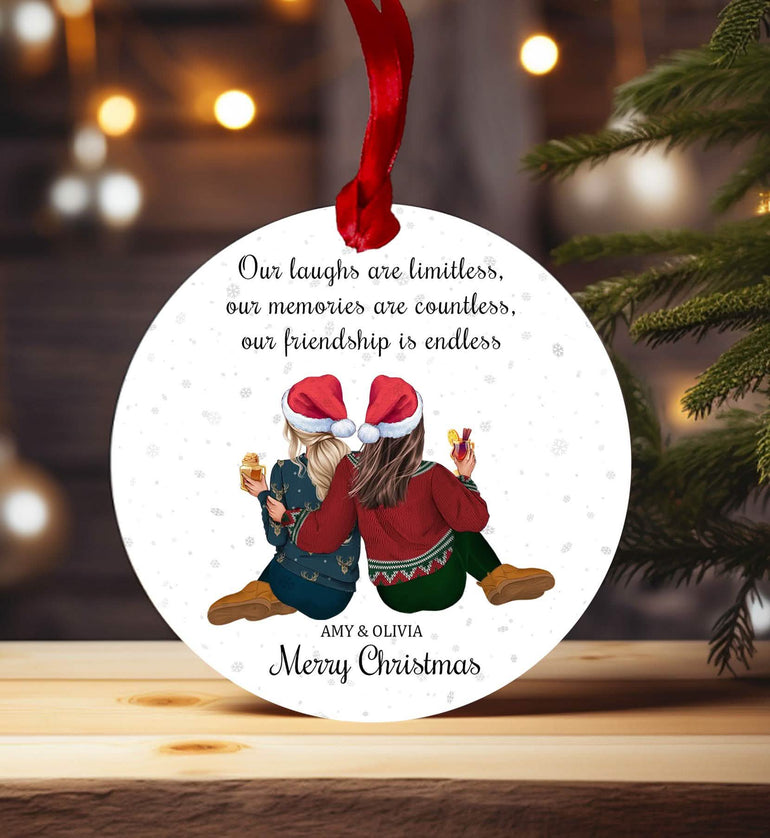 Our laughs are limitless Friendship christmas bauble, personalised friend xmas presentcustom baubles 2 friends, coworkers,teens