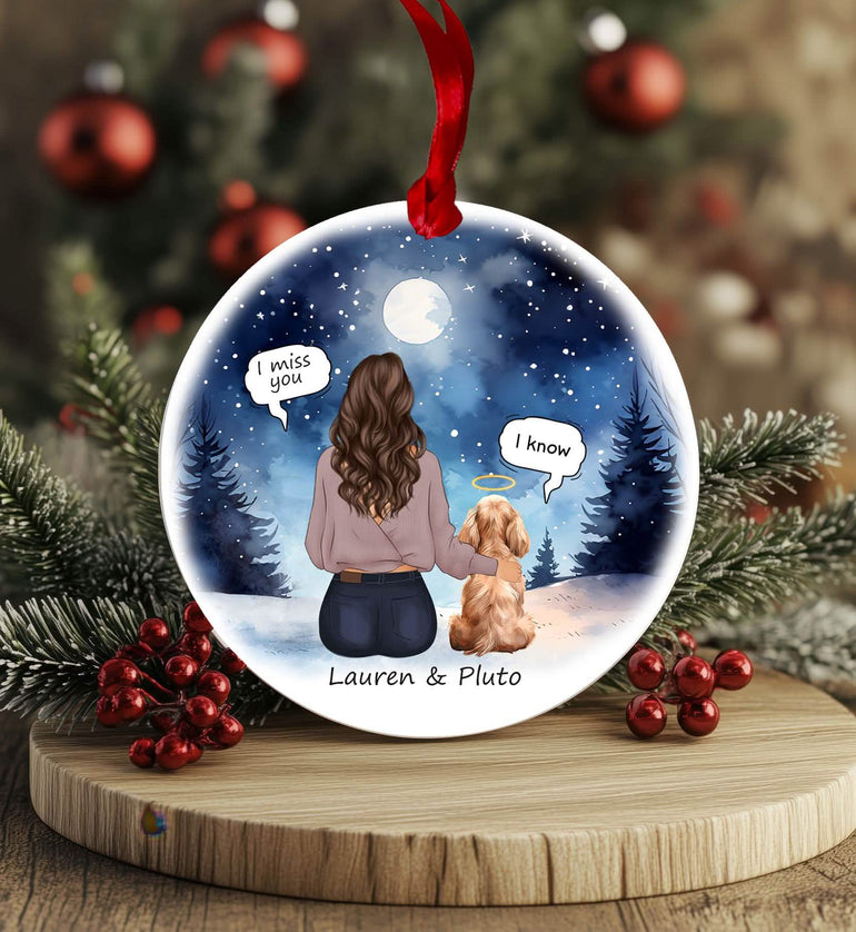 Personalised Pet Christmas Bauble, Dog Memorial Ornament, Cat, Dog Mum, Sympathy Keepsake, Pet remembrance, speech bubbles I miss you xmas gifts