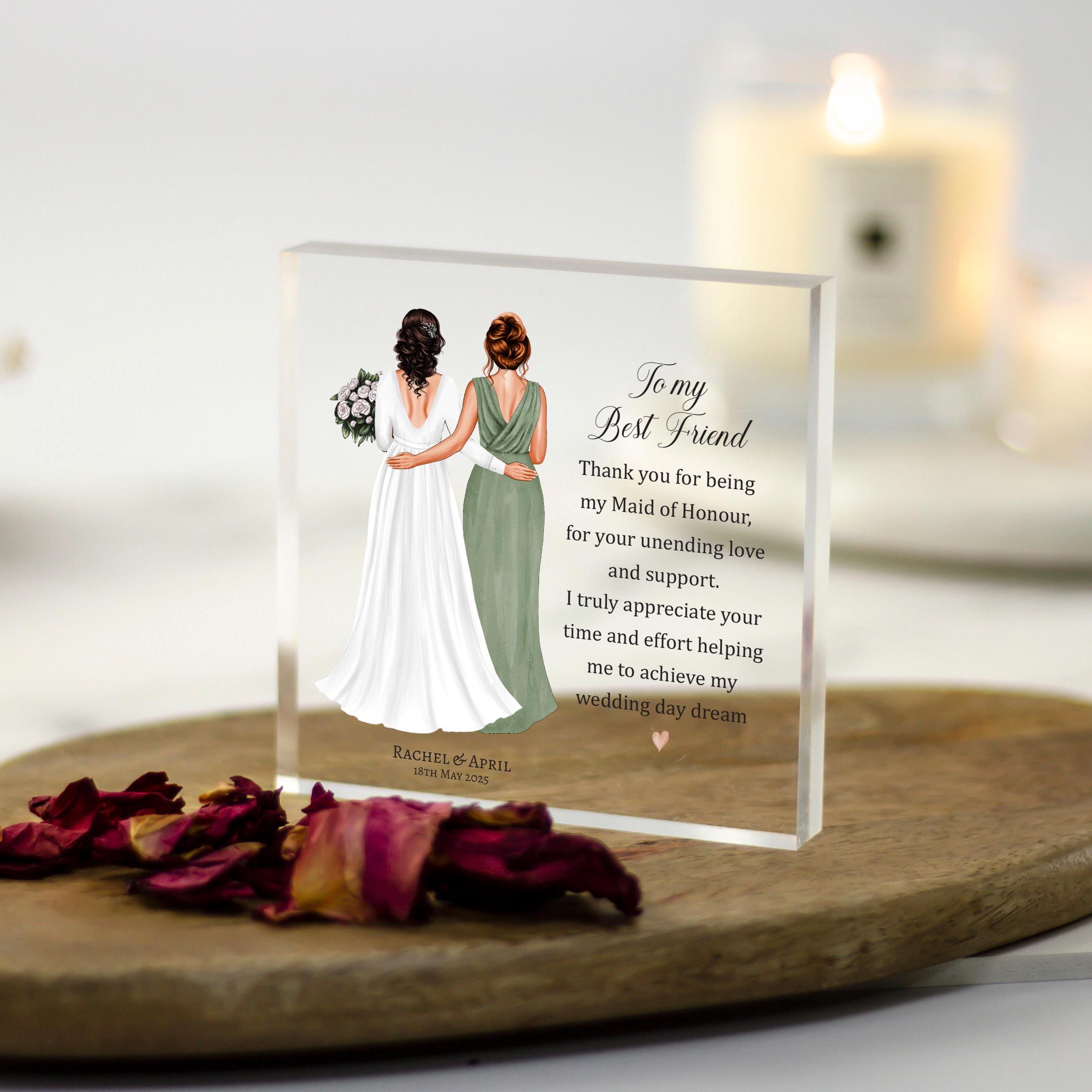 Custom thank you gift for maid of honour featuring personalised portrait