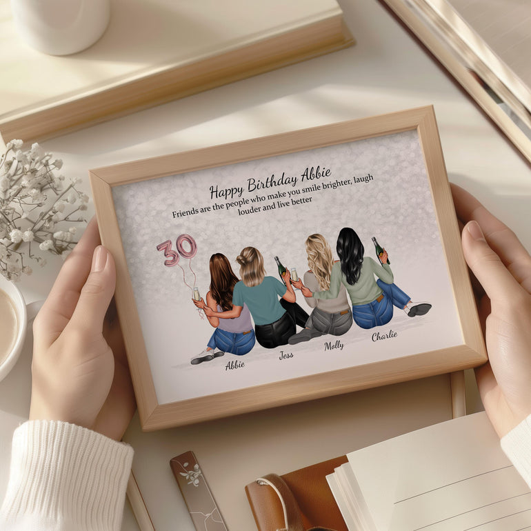 30th Birthday Gift for Friend, Bestie, BFF, Group Friendship gift, Personalised 30th Birthday print, Any Age Birthday Gift for women, Gifts for her, bestie print, thirty keepsake