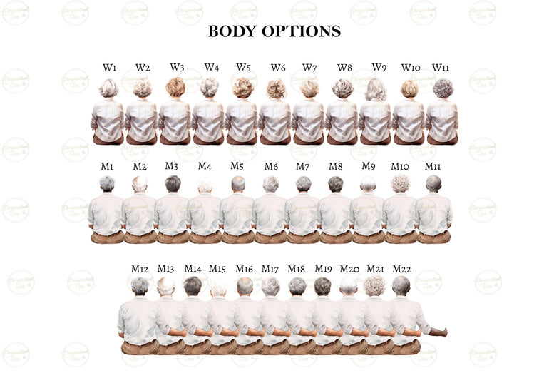 Personalised Older Couple Portrait, Parents Gift, Nan and Grandad Family Print, Watercolour Art, Gift for Husband, Gift for Wife, Memorial