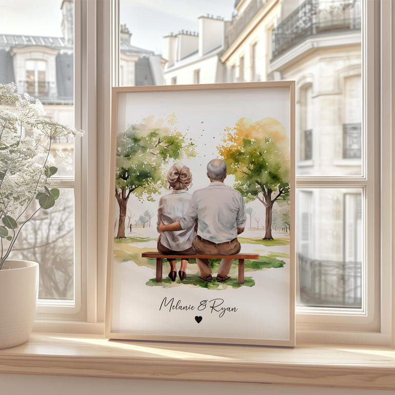 Personalised Older Couple Portrait, Parents Gift, Nan and Grandad Family Print, Watercolour Art, Gift for Husband, Gift for Wife, Memorial