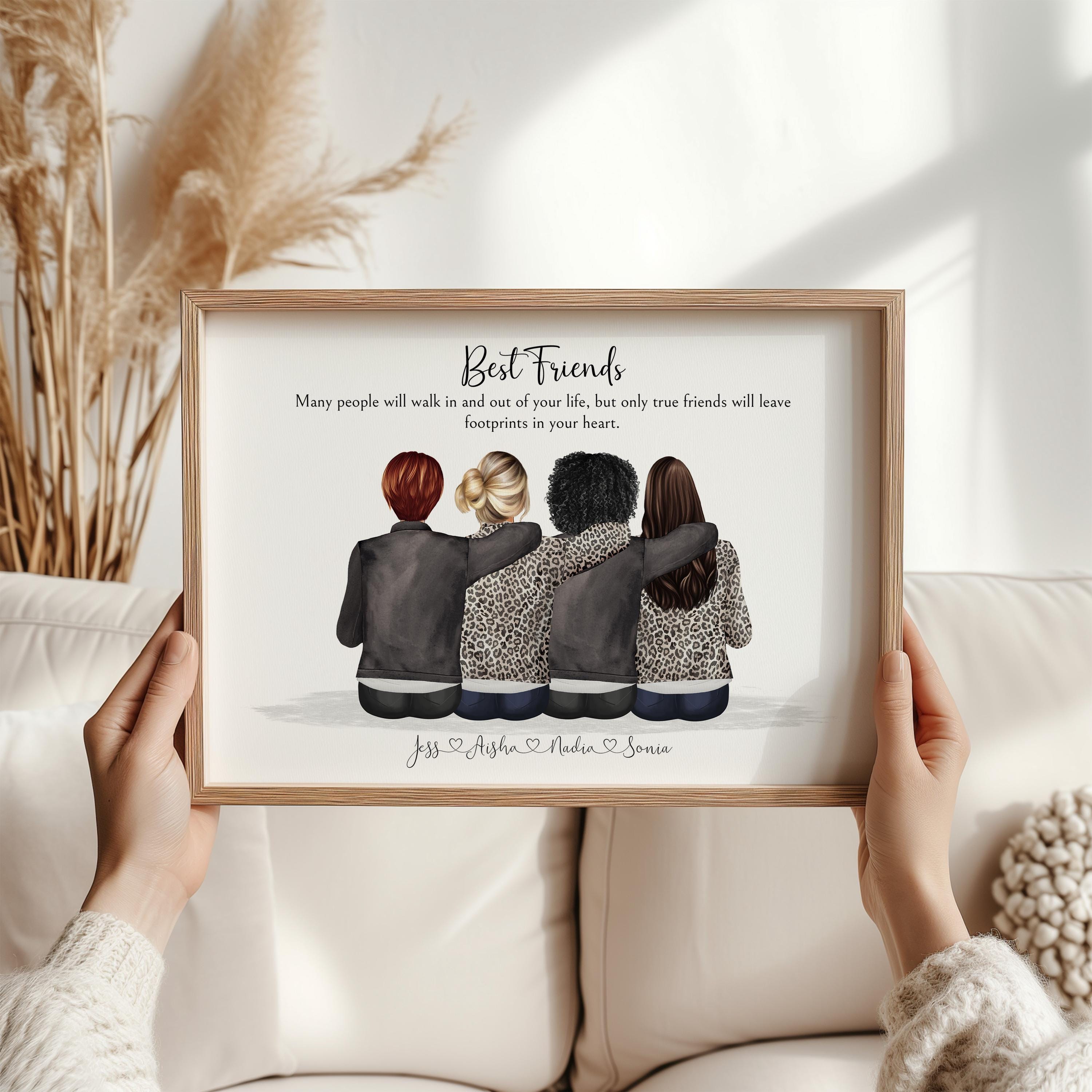 Best friend Print, Personalised gift for friend, friendship gifts, 60th birthday gift, older women gift, custom drawing character picture, besties present ideas, christmas gifts, 30th, 40th, 50th, 70th