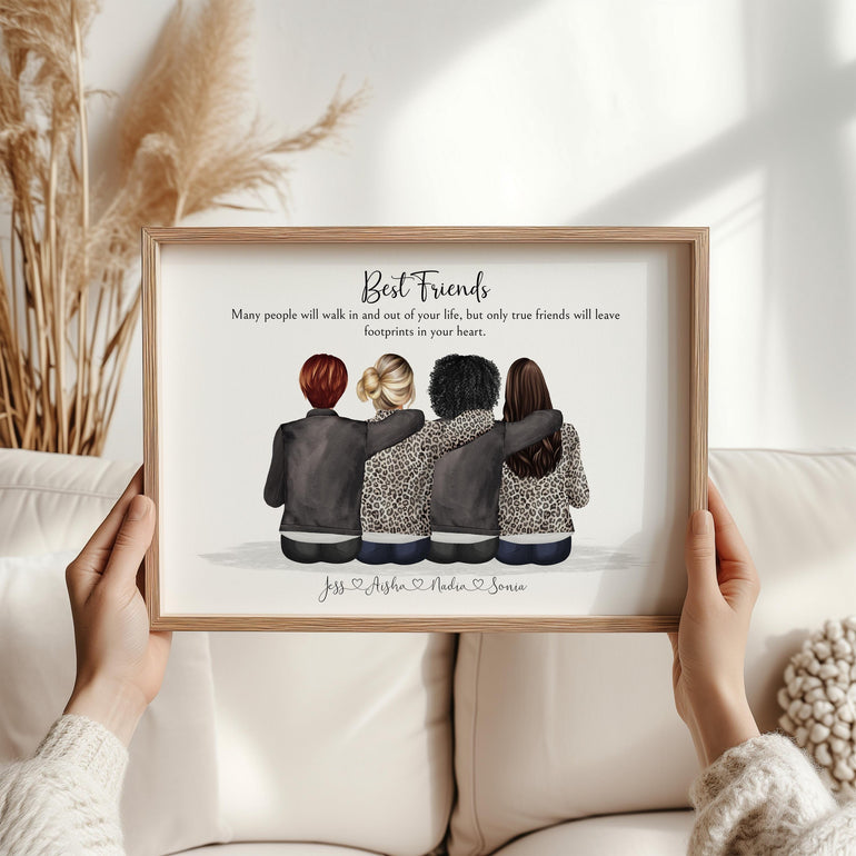 Best friend Print, Personalised gift for friend, friendship gifts, 60th birthday gift, older women gift, custom drawing character picture, besties present ideas, christmas gifts, 30th, 40th, 50th, 70th