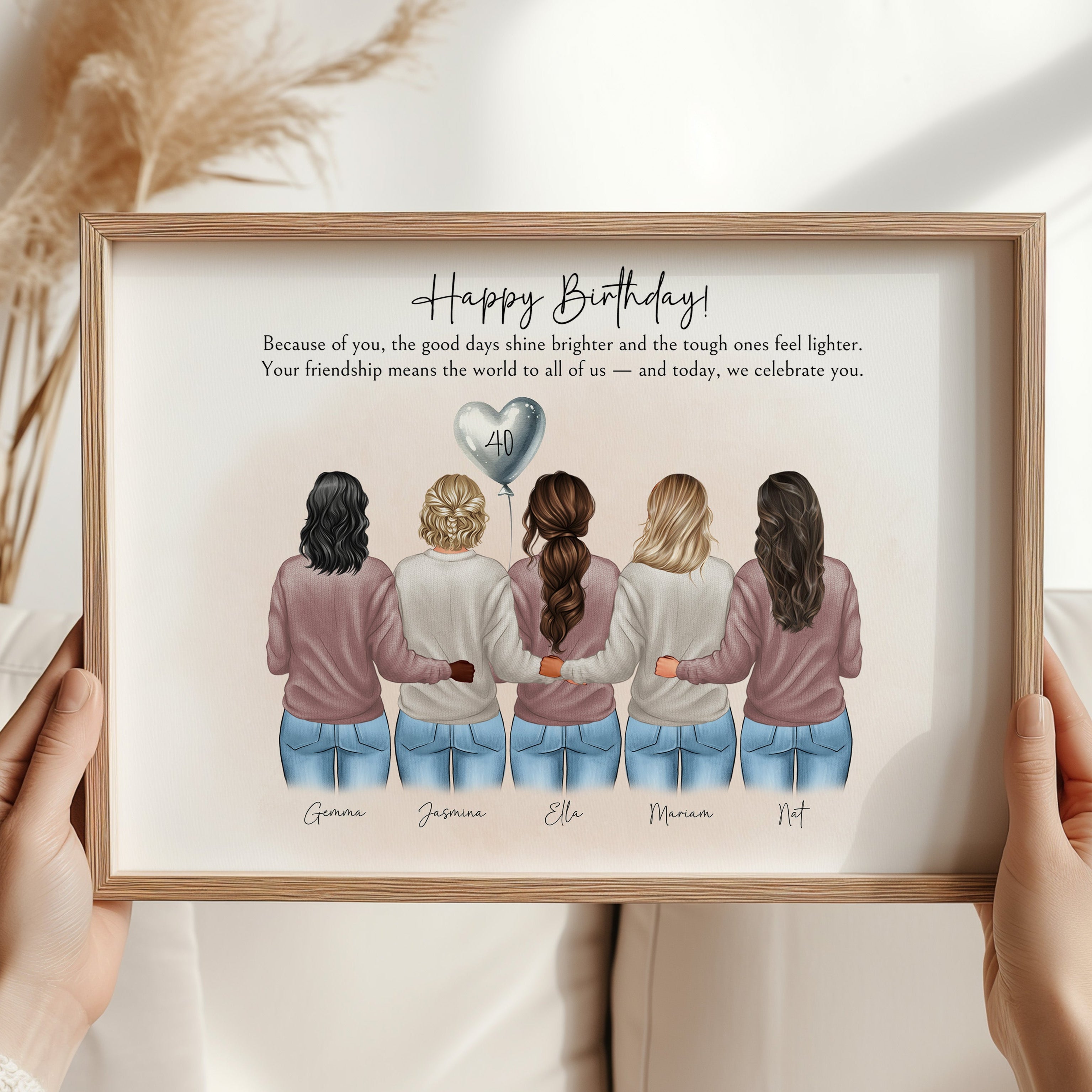 Personalised Birthday Gift for Her – Custom Friends & Family Print with Age Balloon