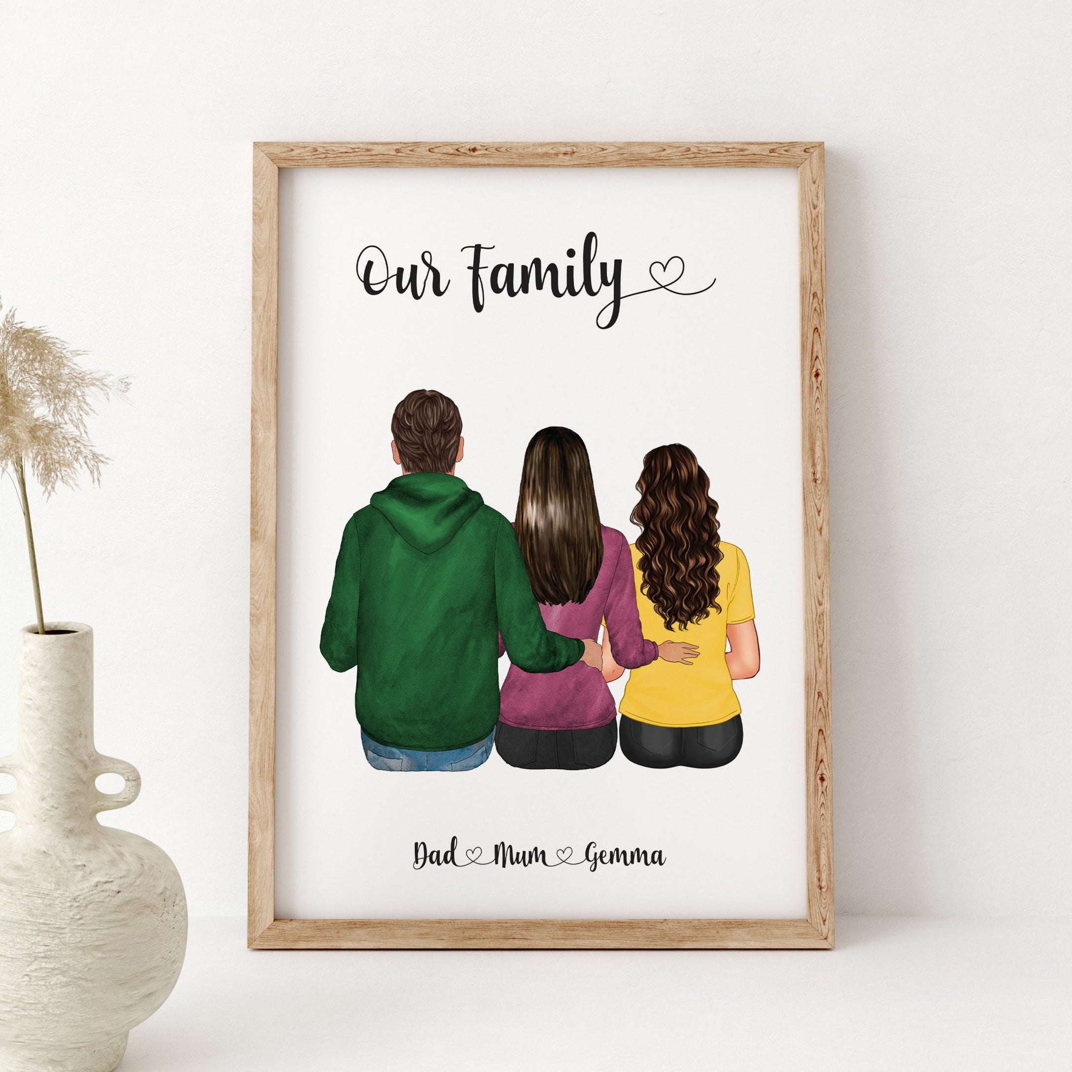 Personalised Family Portrait Print, Couple and Children Illustration ...