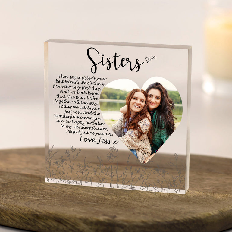 Personalised acrylic sister birthday photo block with poem