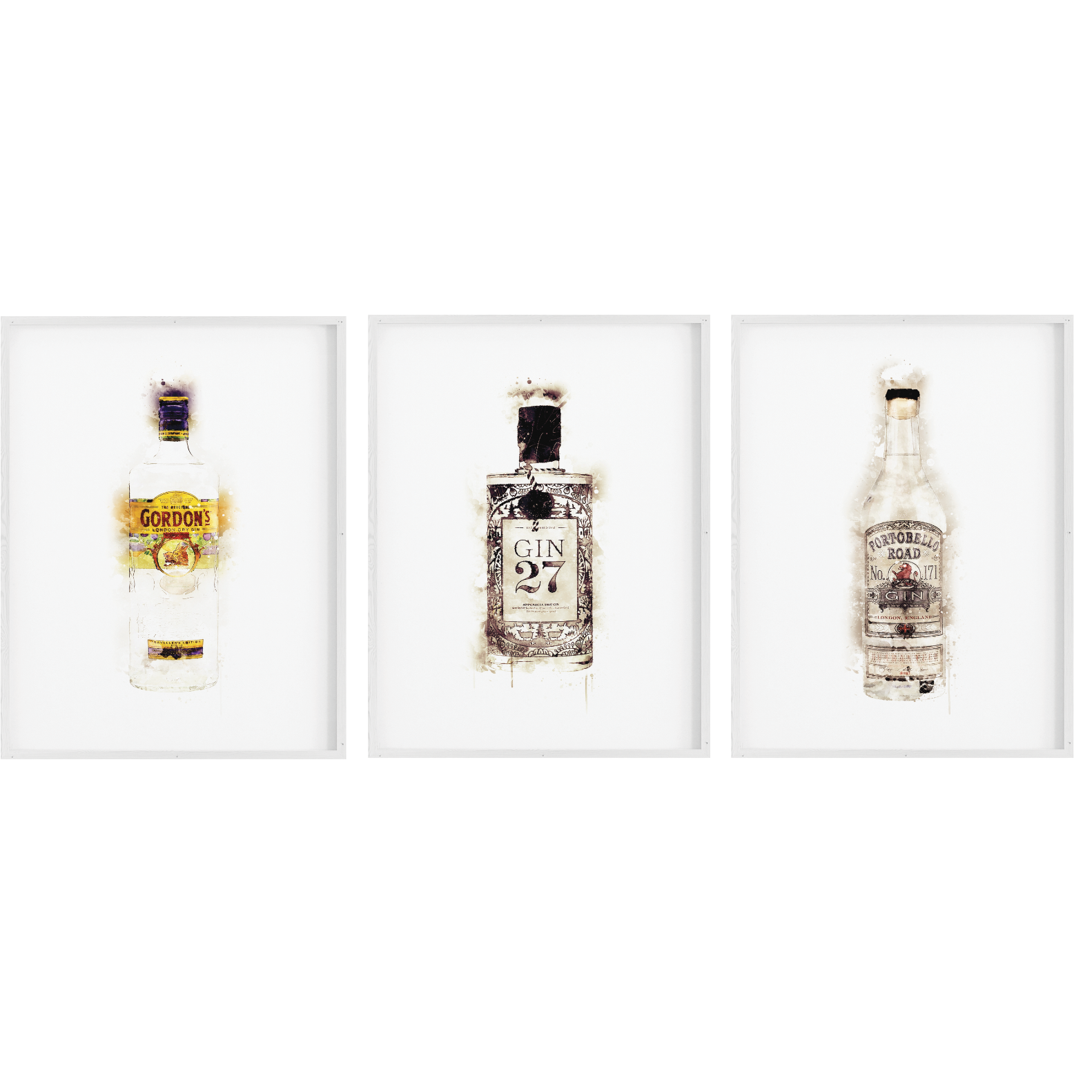 Set of 3 Gin Prints - Watercolour Print-Papier Art Designs