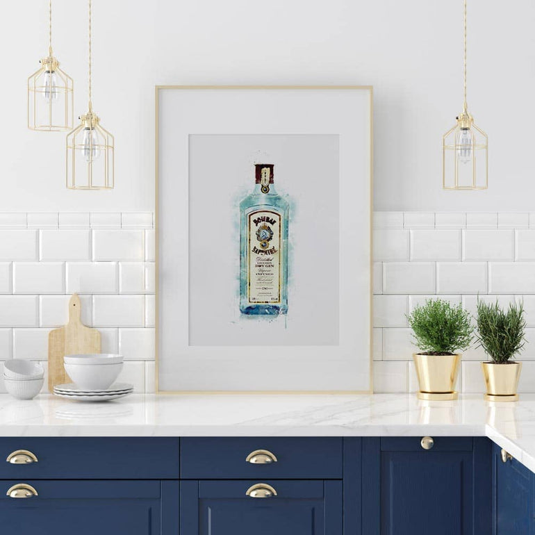 Bombay Sapphire Gin Wall Art - Watercolour Print-Papier Art Designs