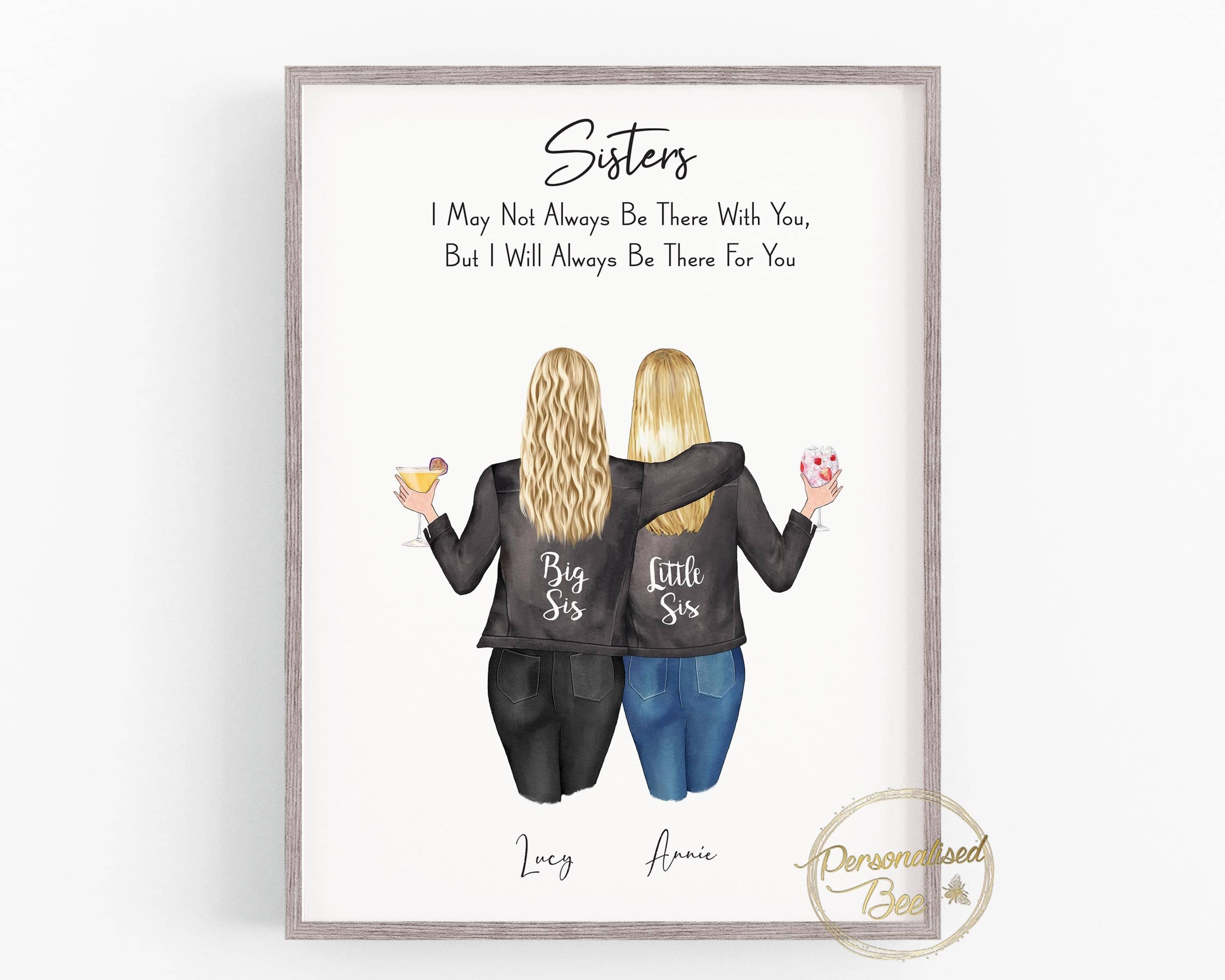 Sister Gift, Christmas Gift for Sister, 2 Sisters Print, Personalised Gift for a Sister, Siblings Family Keepsake Print, Custom Illustration