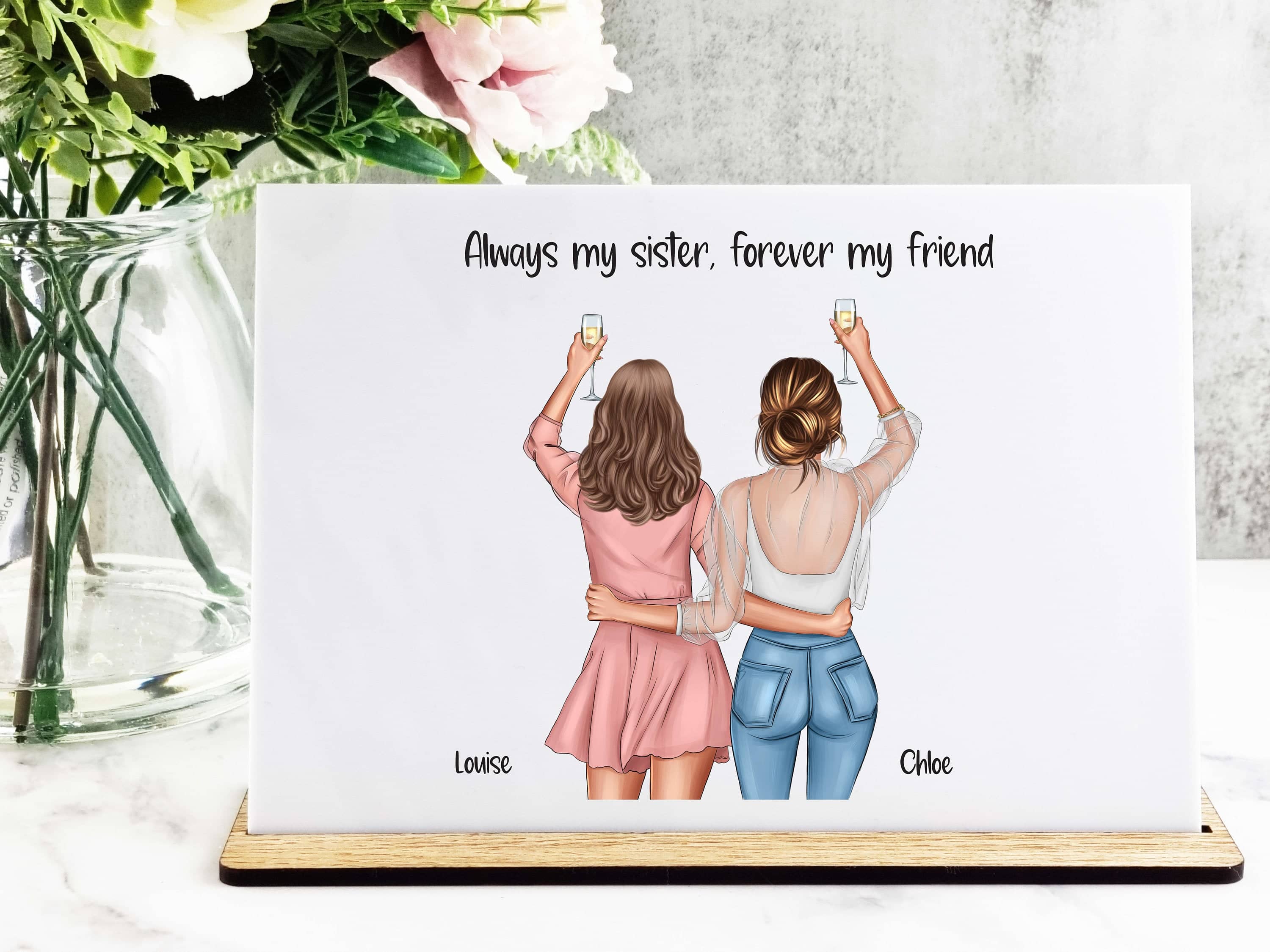 Sister Gifts, Personalised Acrylic Plaque with Stand, Sister Keepsake, Birthday Gift for Sister, Sisters Print, Custom Illustration, BFFs