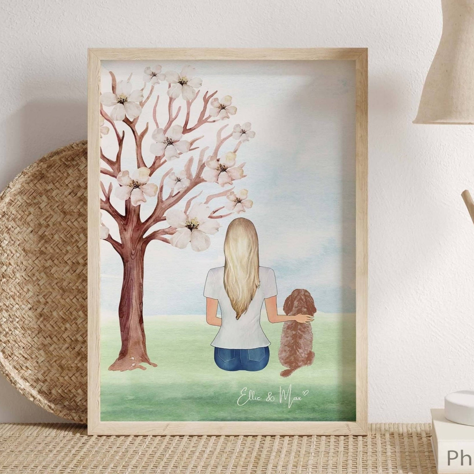 Pet and Owner Gift, Pet Portrait, Personalised Pet Gift, Dog and Owner Print, Custom Portrait, Home Gift, Gift for Granddaughter, Pet Loss