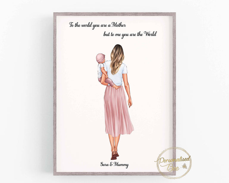 Personalised Gift for Mum, Valentines Day Gift, Mothers Day, Mum Gift, Birthday gift, Mother Baby Daughter Print, Custom Portrait Gift