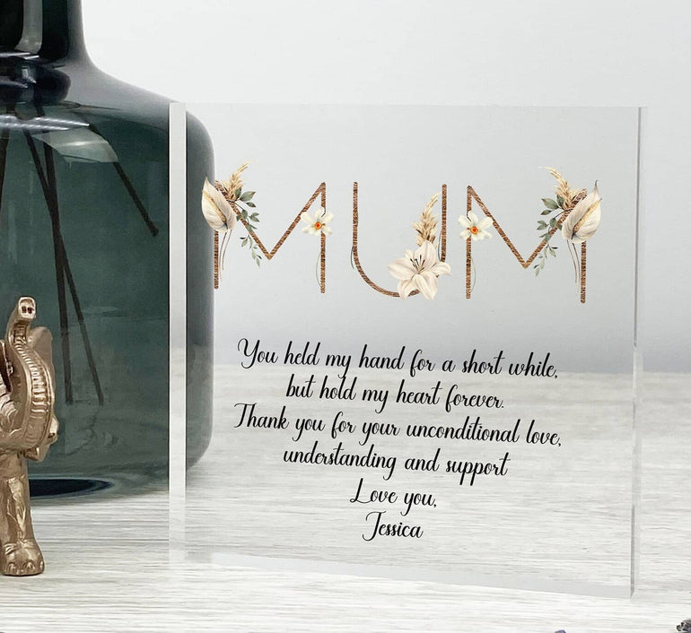 Mother of the Bride Gift, Mother of the Groom Gift, Mum Christmas Gift, Birthday Gift for Mum, Gift from Daughter, Floral Acrylic Block