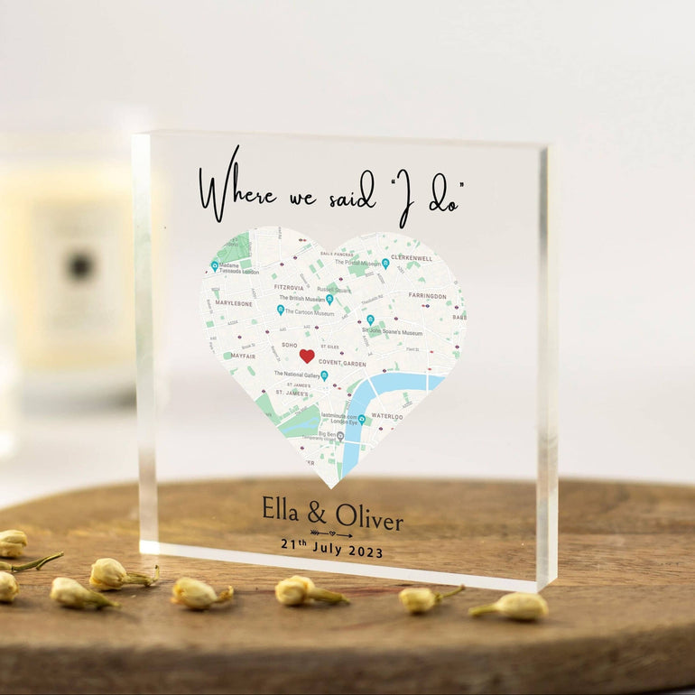 Wedding gift for couple, Map Print of Wedding Venue, Personalised Anniversary Gifts, Wedding Day Keepsake,Custom Map Acrylic Block