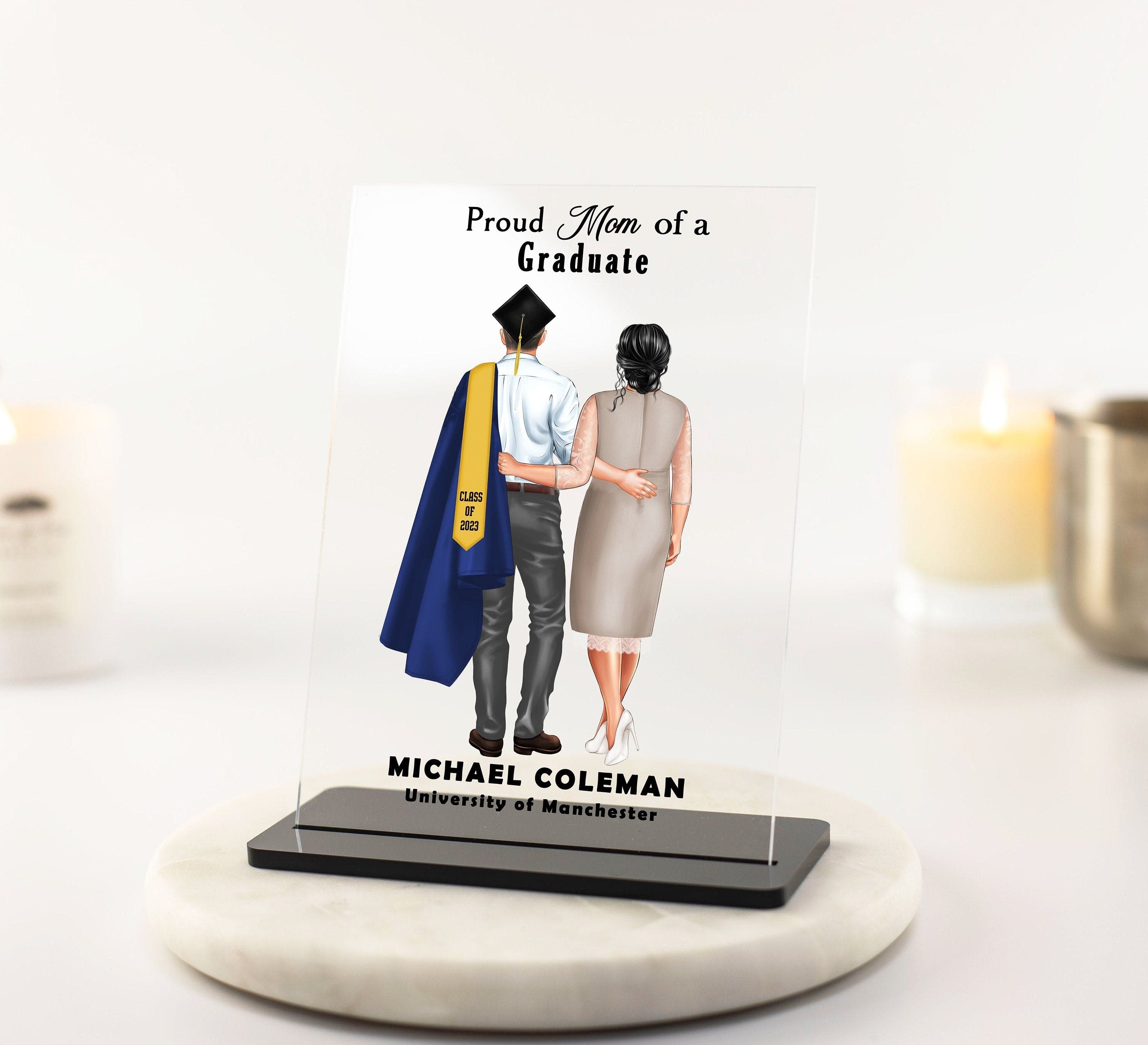 Male Graduation Gift 'Proud Mom/Mum of Graduate' Acrylic Plaque