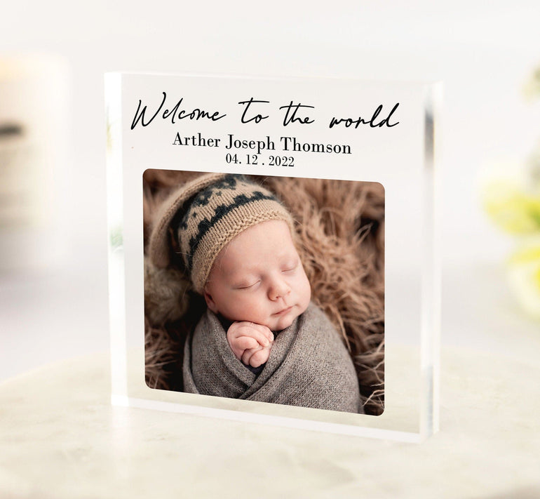 Baby Gift, Baby Boy Gift, Baby Girl, Custom New Baby Photo Block, New Baby gift for Parents, Grandparents, Auntie, Newborn Baby Keepsake