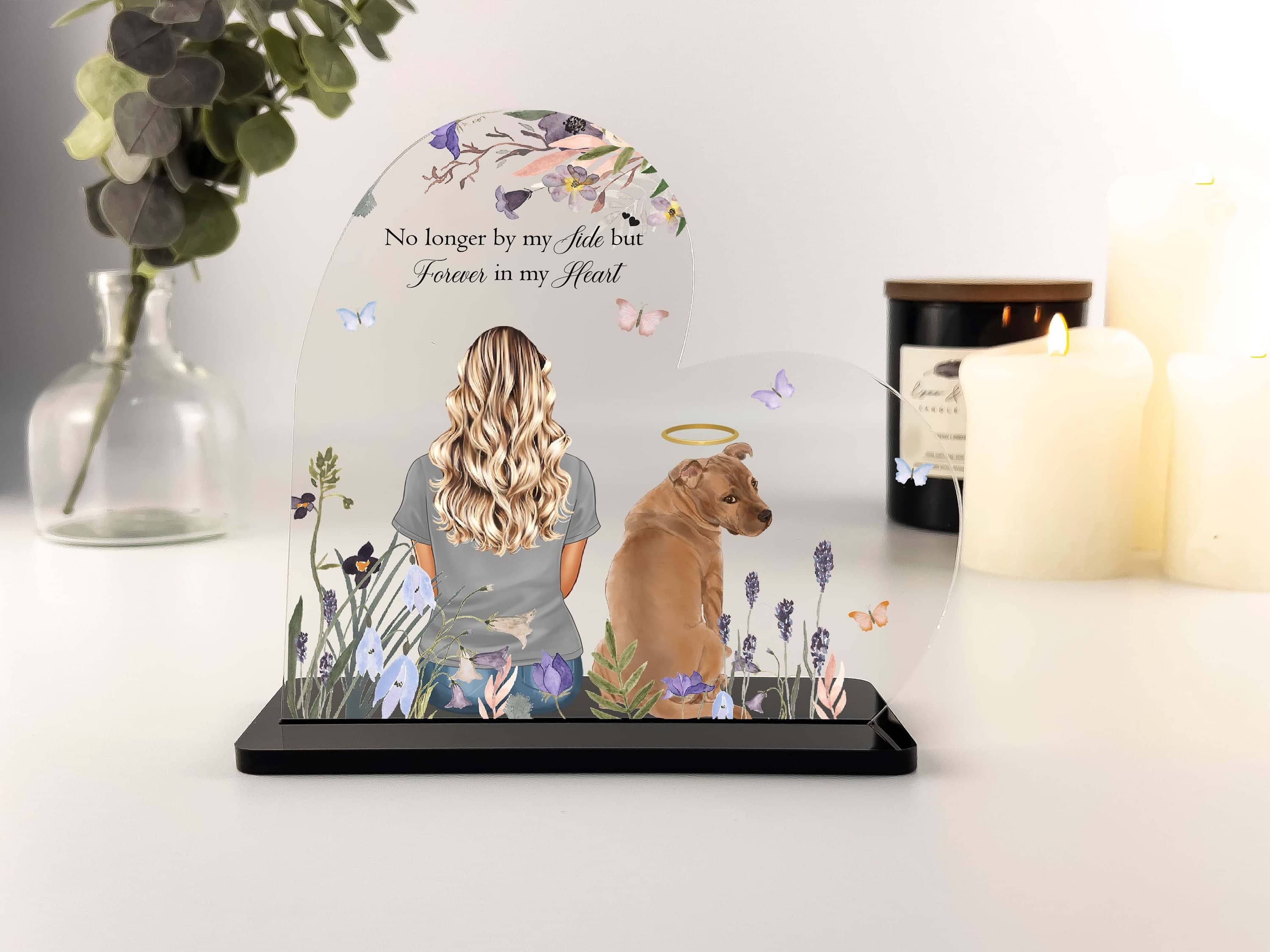 Owner and Pet Custom Print, Pet remembrance gift, Dog Memorial, Cat Memorial, Pet Loss Sympathy Present, Keepsake Heart Acrylic Block