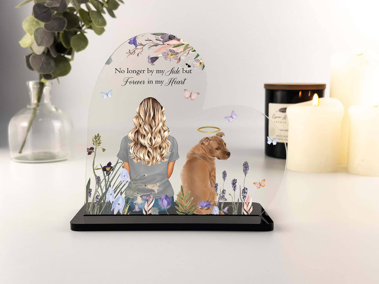 Owner and Pet Custom Print, Pet remembrance gift, Dog Memorial, Cat Memorial, Pet Loss Sympathy Present, Keepsake Heart Acrylic Block