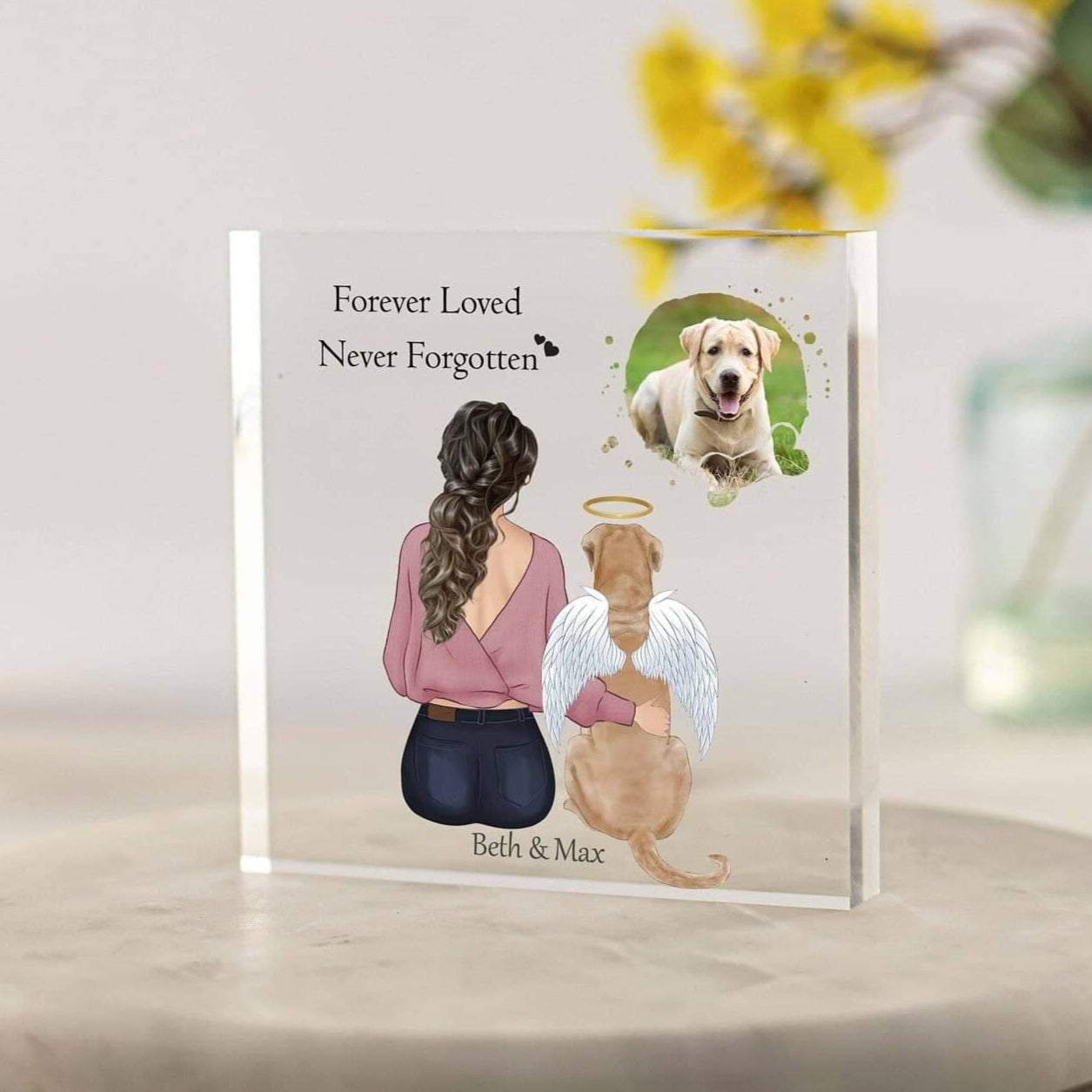 Dog Memorial, Pet Portrait with Owner and Photo, Best friends dog gift, Dog remembrance gift, Mum dog gift, Dog Lover Pet Loss Photo Block