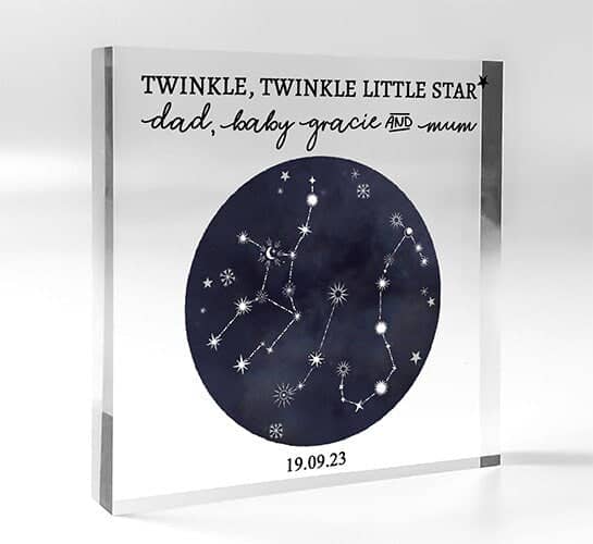 Custom Star Sign Zodiac Family Print, New Baby Gift, Star Sign in Night Sky, Christmas Gift, Mum Gift, Acrylic Block