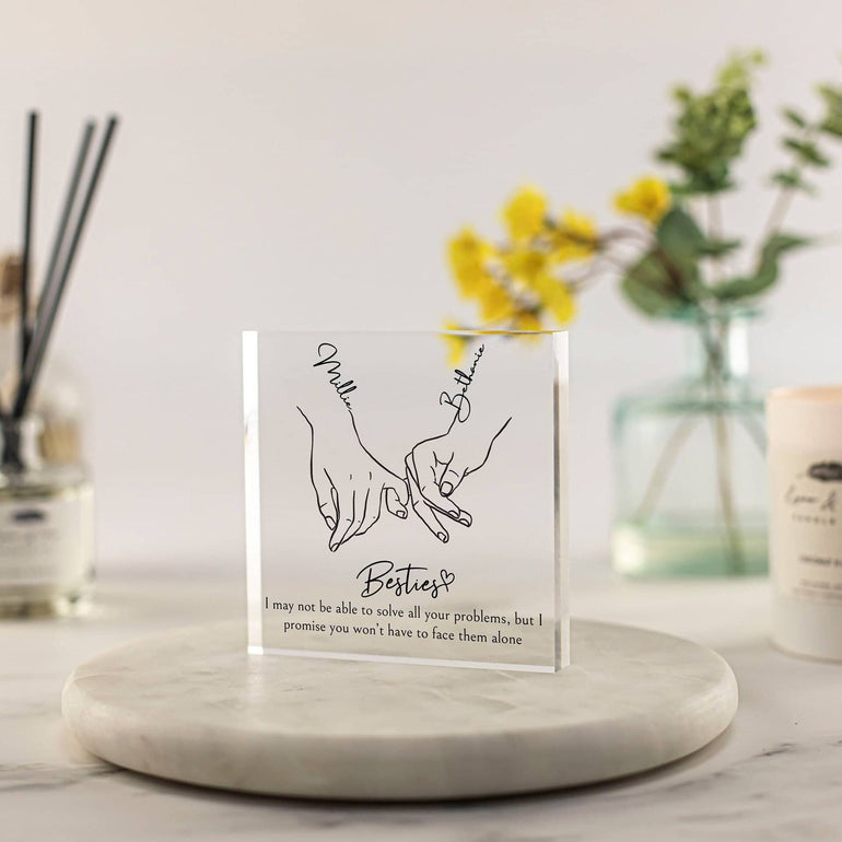I'll be there pinky promise line art hands custom names personalised I may not be able to solve all your problems quote for Besties SisterMum Mom Daughter Niece. Perfect sentimental galentines christmas birthday gift ideas