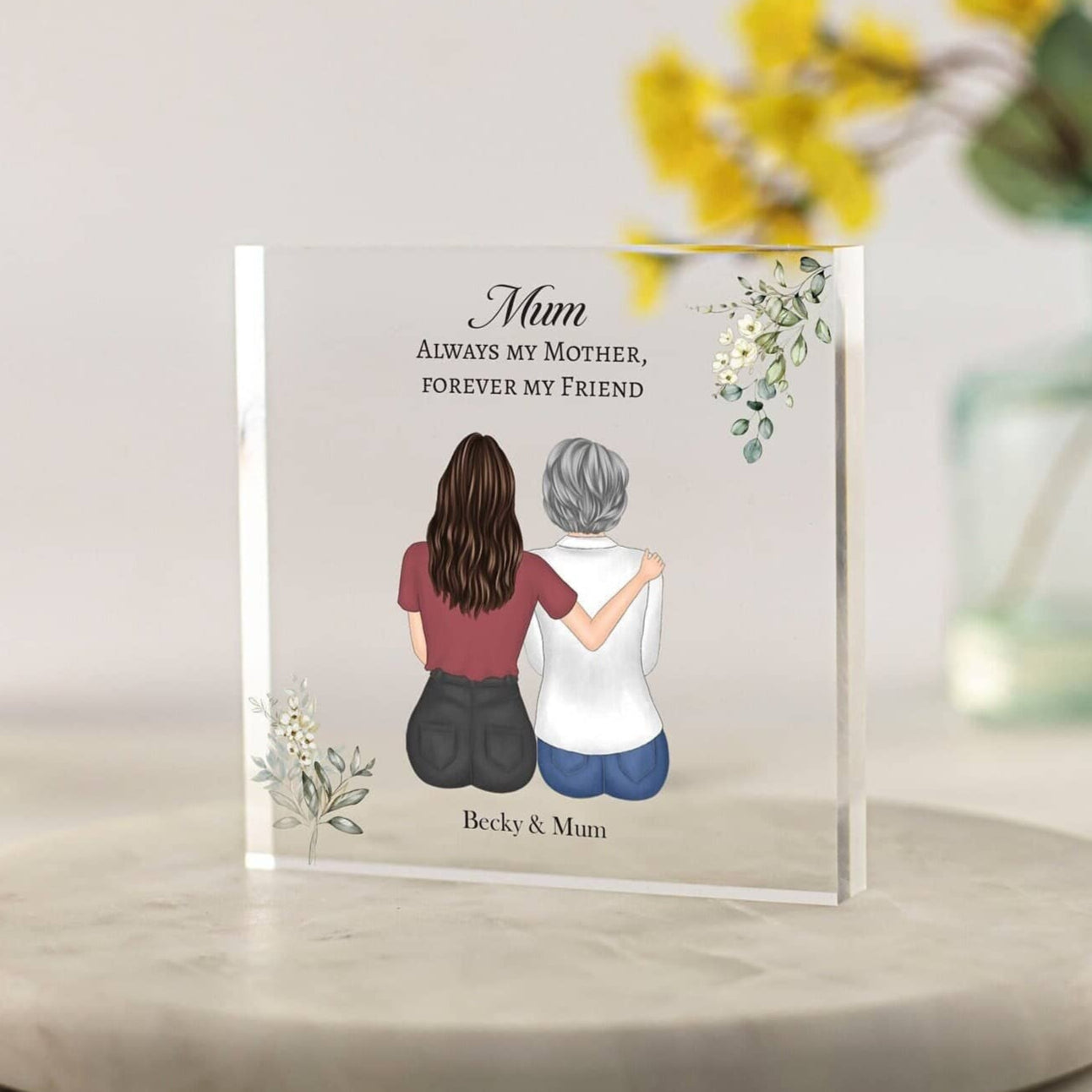 Personalised Mum gifts from daughter, Mum Print, Mother and daughter drawing artwork acrylic plaque sentimental gifts for her, memorial gifts angel in heaven print, Mum in heaven