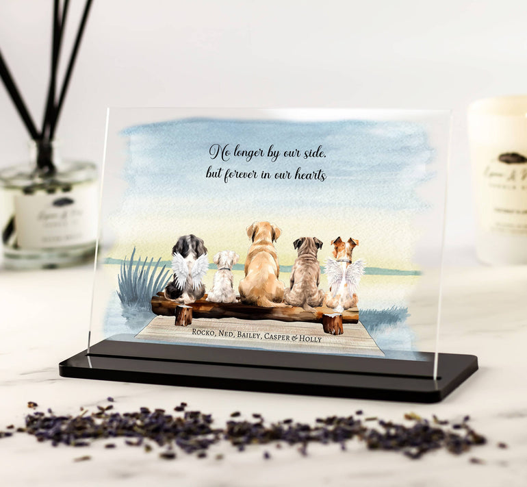 Dog memorial keepsake print, custom portrait, dogs cats, rainbow bridge, angel wings,bereavement gift, mothers day gift, mum gifts, dad gifts, man's best friend personalised acrylic plaque frame