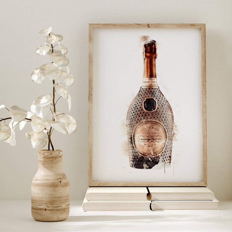 Laurent Perrier Rose - Champagne Bottle Print Wall Art Print.