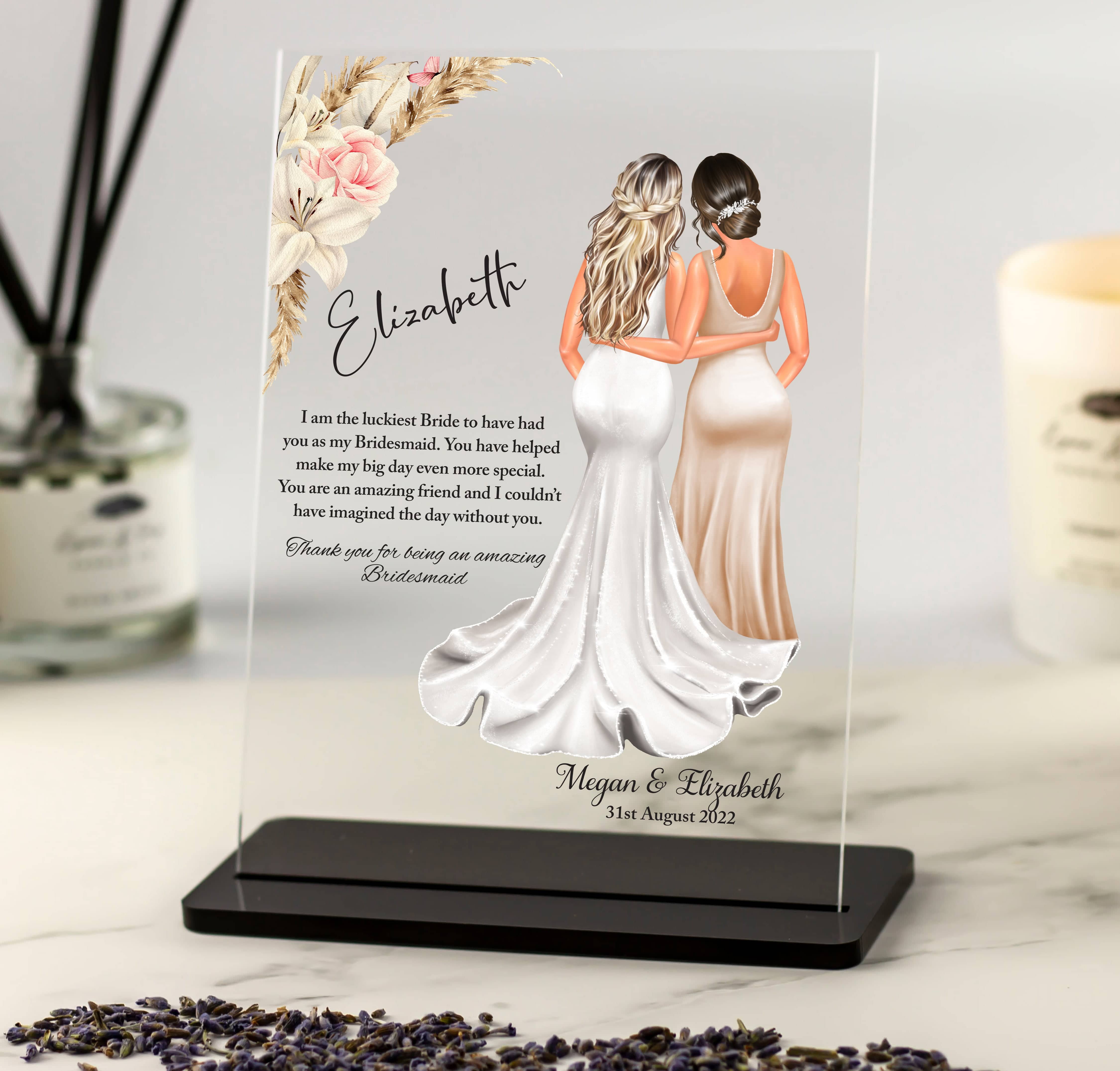 Bridesmaid Thank You Gift Personalised Acrylic Plaque and Stand