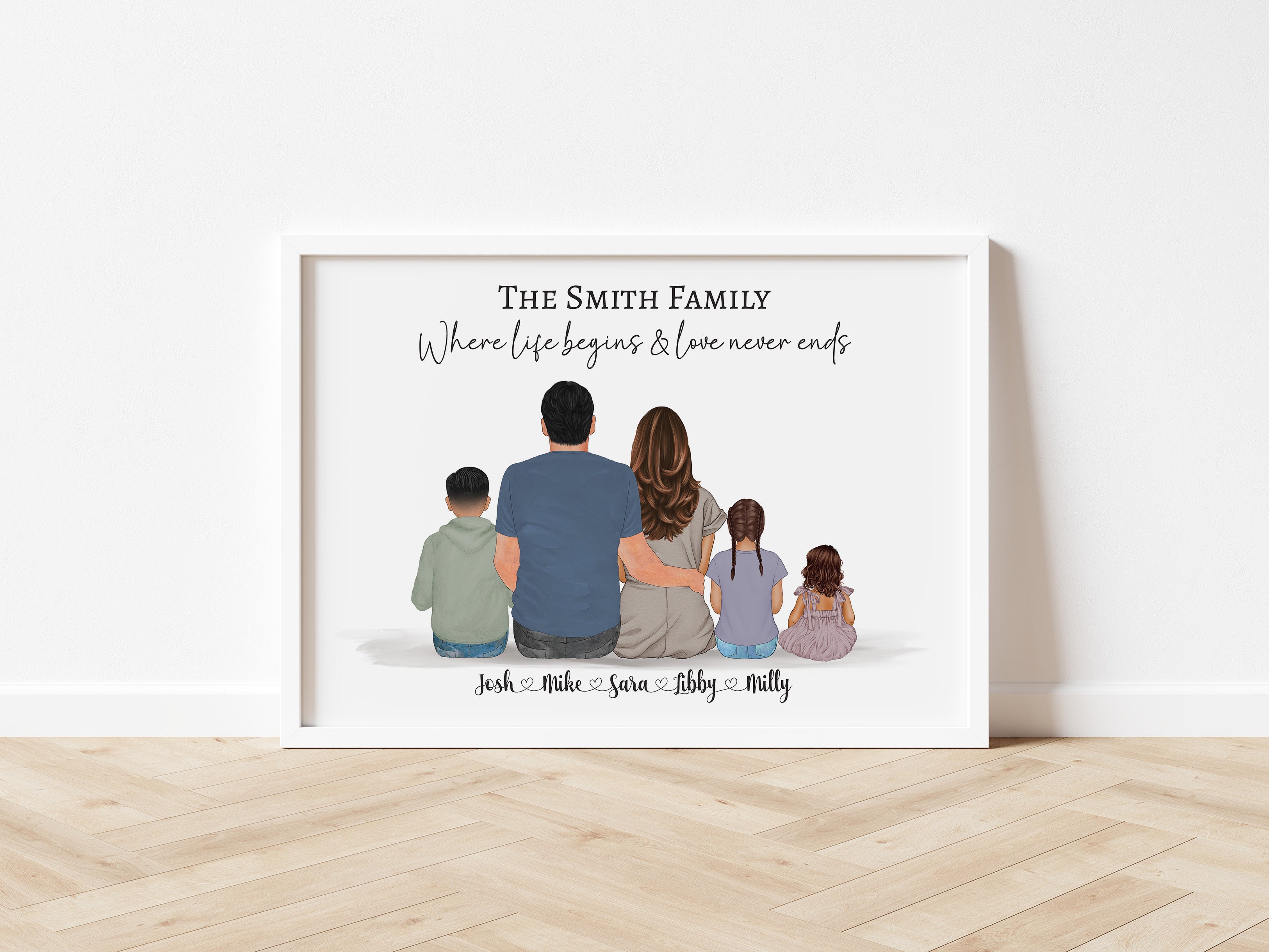 Family Print Custom Illustration of family with pets.