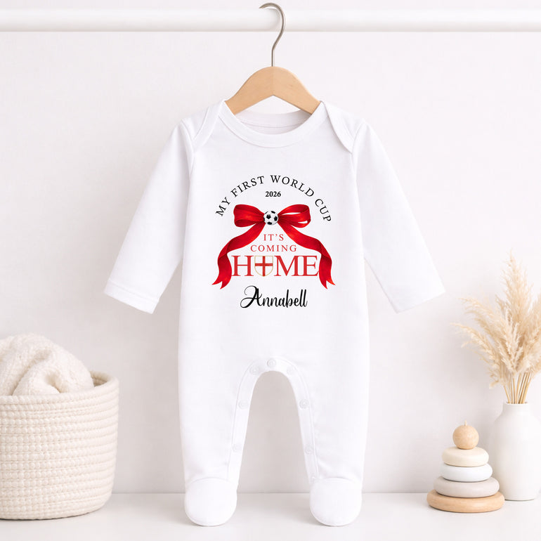 England World Cup baby grow with personalised It’s Coming Home football design