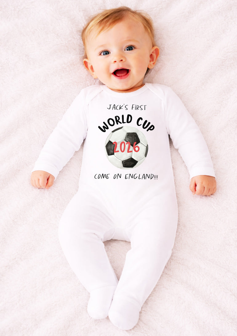 personalised baby first world cup outfit football baby grow