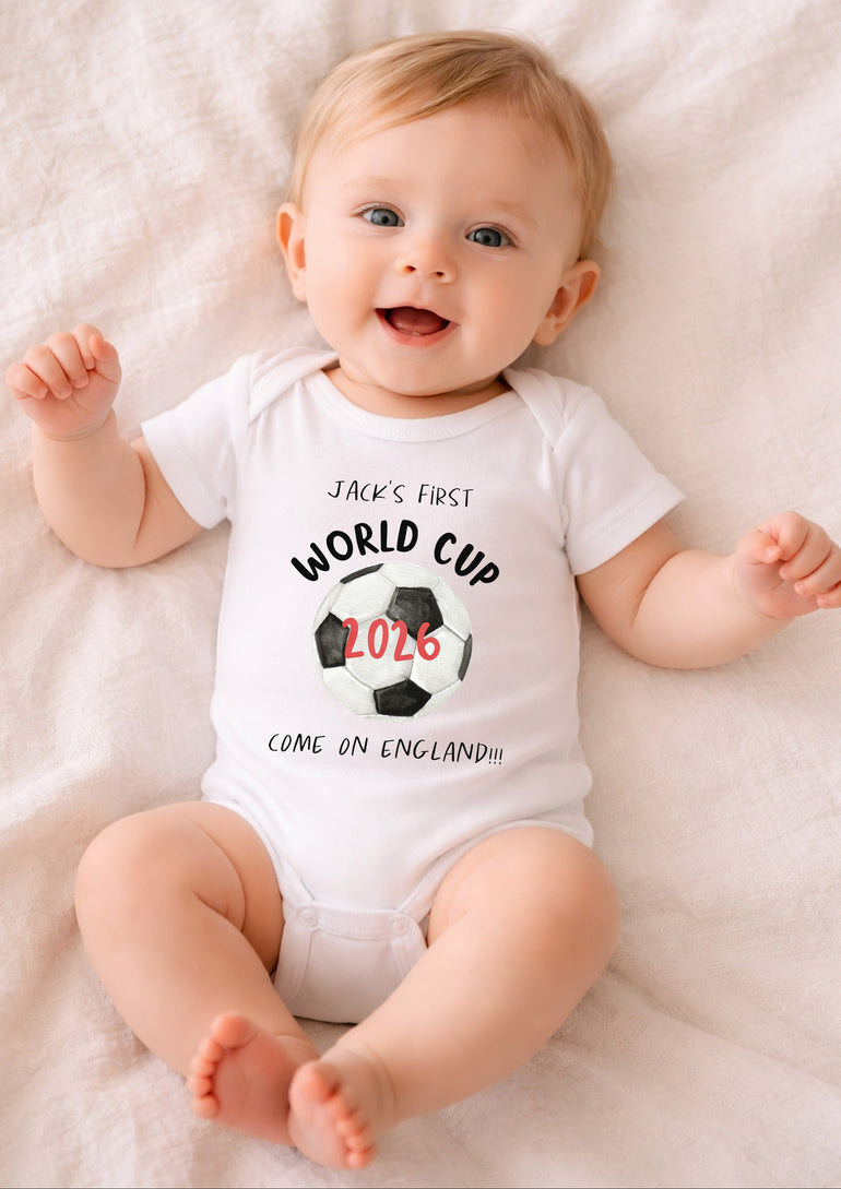my first world cup baby outfit 2026 personalised football baby clothing