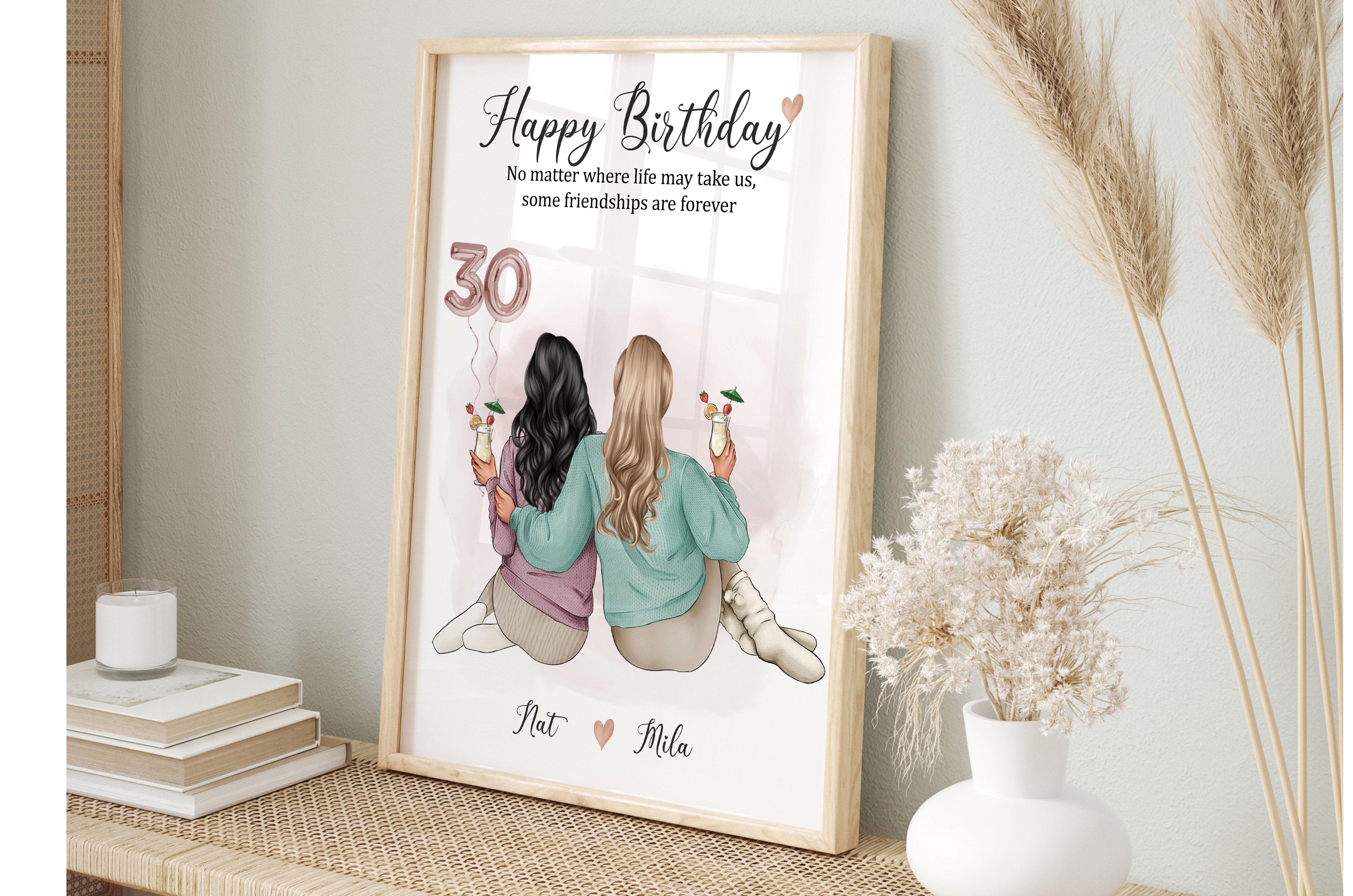 Happy Birthday Friend Personalised Gift - 2 Character illustration Pri ...