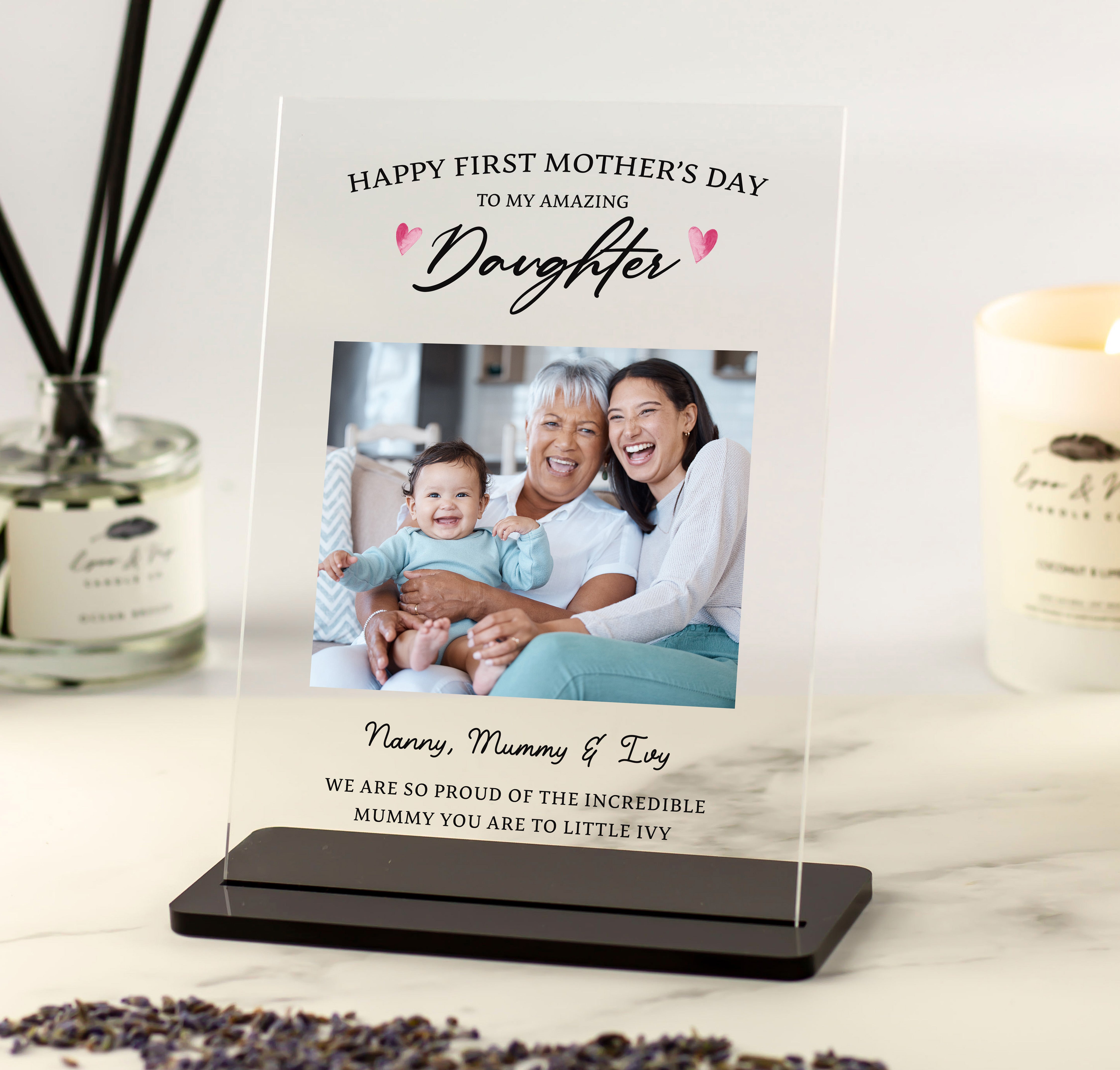 First Mother’s Day photo acrylic plaque for daughter from mum personalised new mum gift