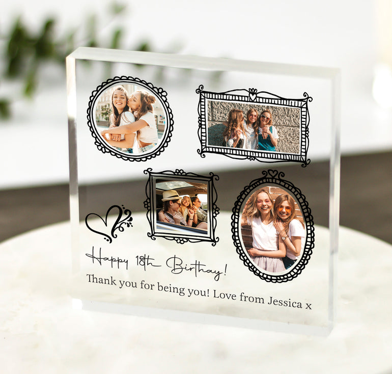 Personalised multi-photo birthday acrylic block with custom pictures and message