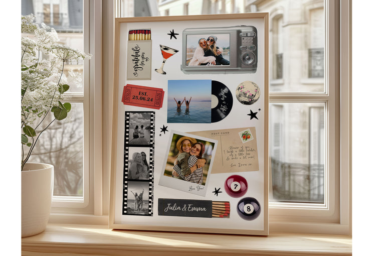 Personalised retro matchbox collage print for best friends