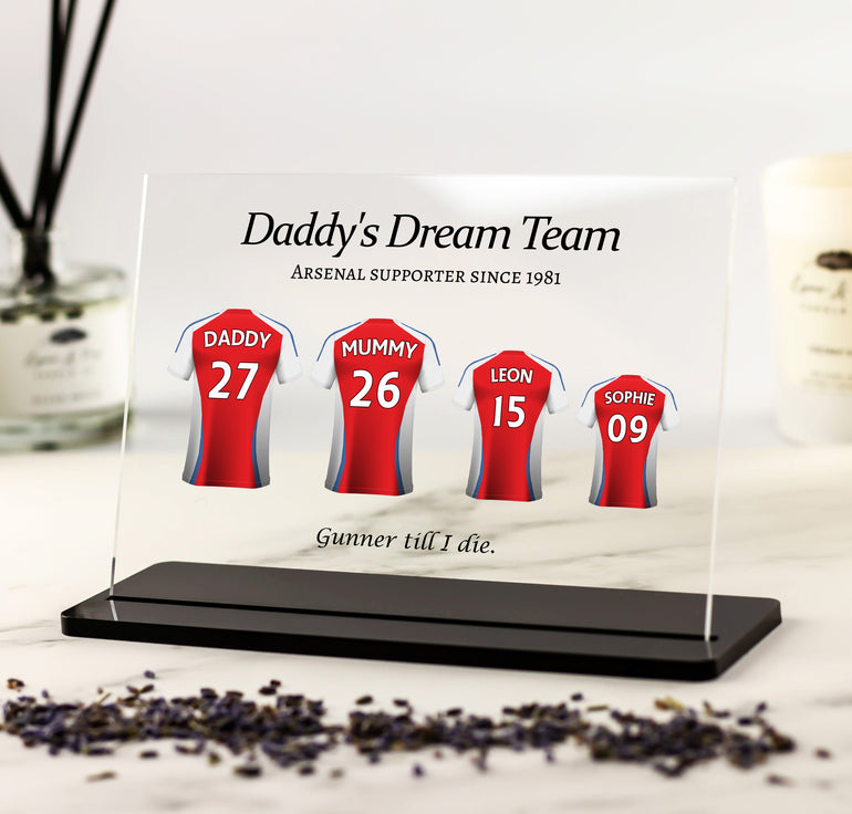 Personalised Arsenal F.C, Father's Day Gift, Dad, Granddad, Daddy - Acrylic Plaque & Stand