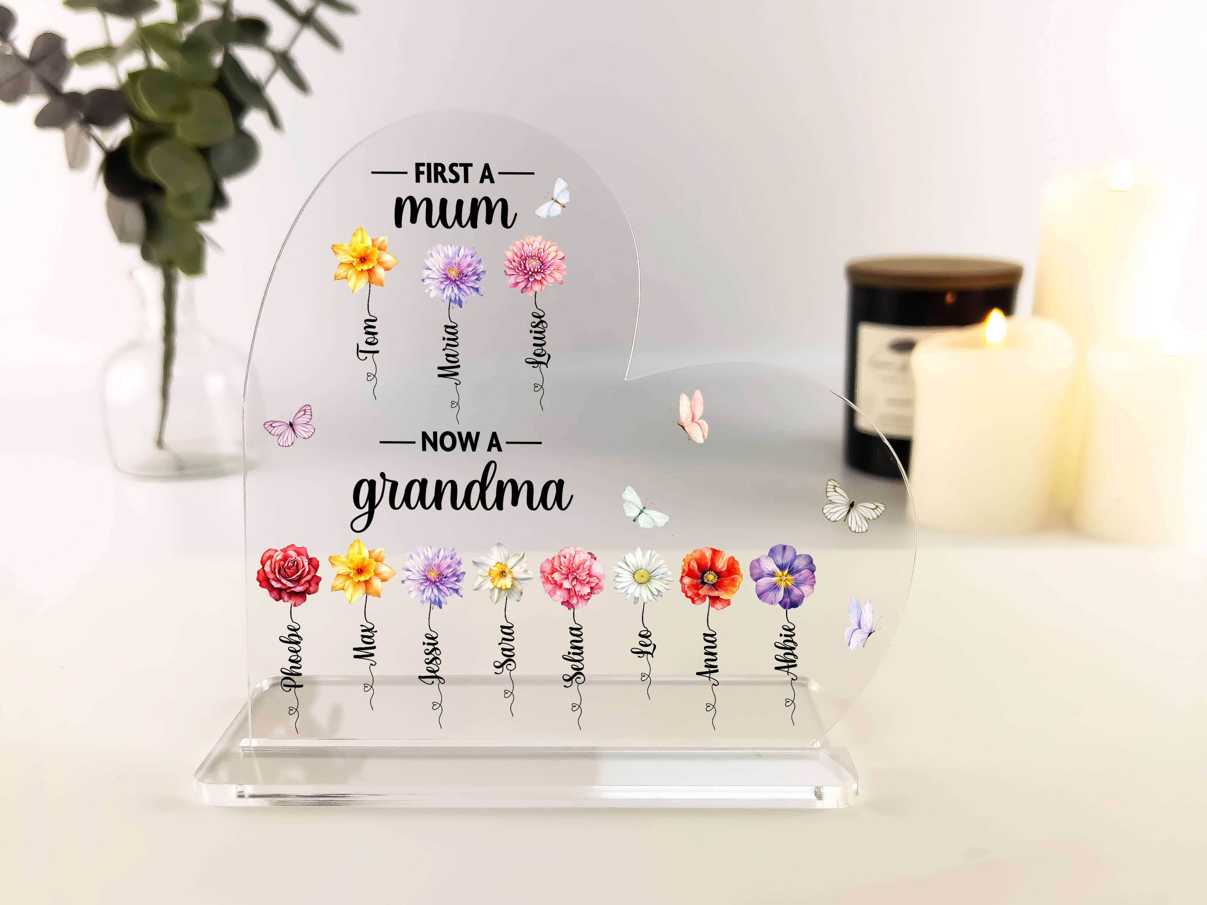 Personalised First A Mum, Now A Grandma Heart Acrylic Plaque - Birth M ...
