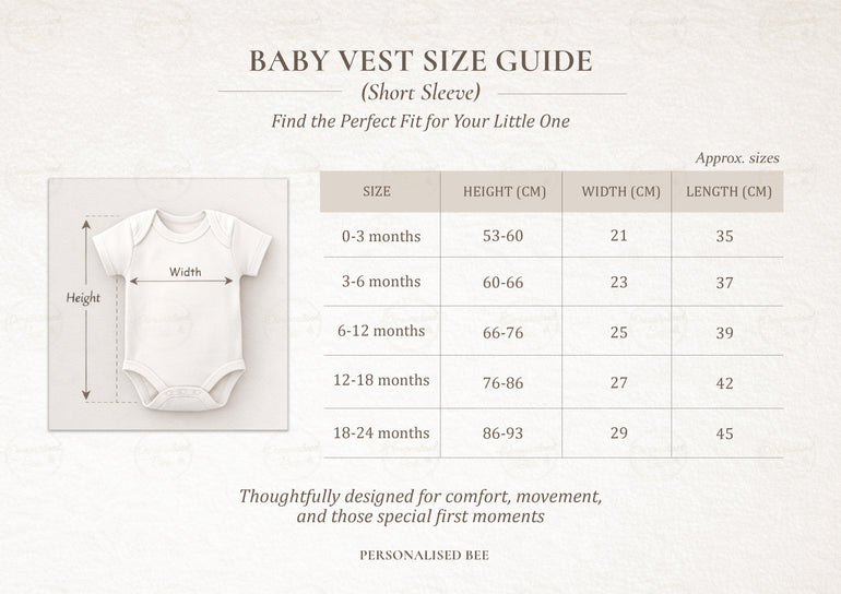 Short Sleeve Baby Vest Measurements for personalised fathers day outfit