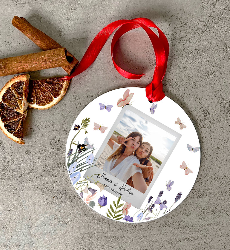 Polaroid Butterflies and Wildflowers Best Friends Photo - Decoration Acrylic Bauble